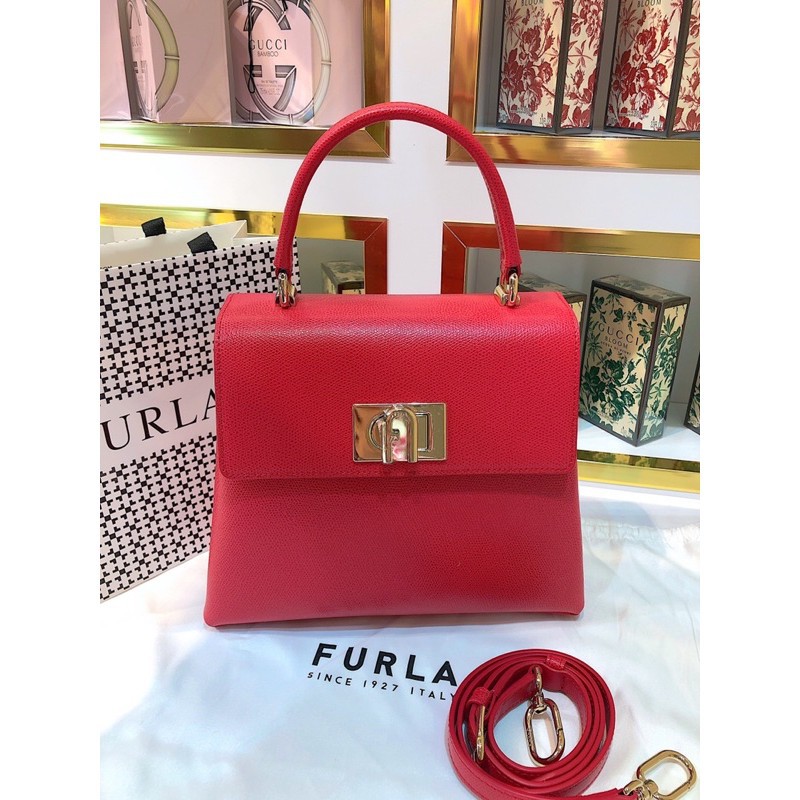 Túi Furla 1927 small top handle siêu sang 2 màu đỏ - đen - hàng Ý chính hãng Made In Italy