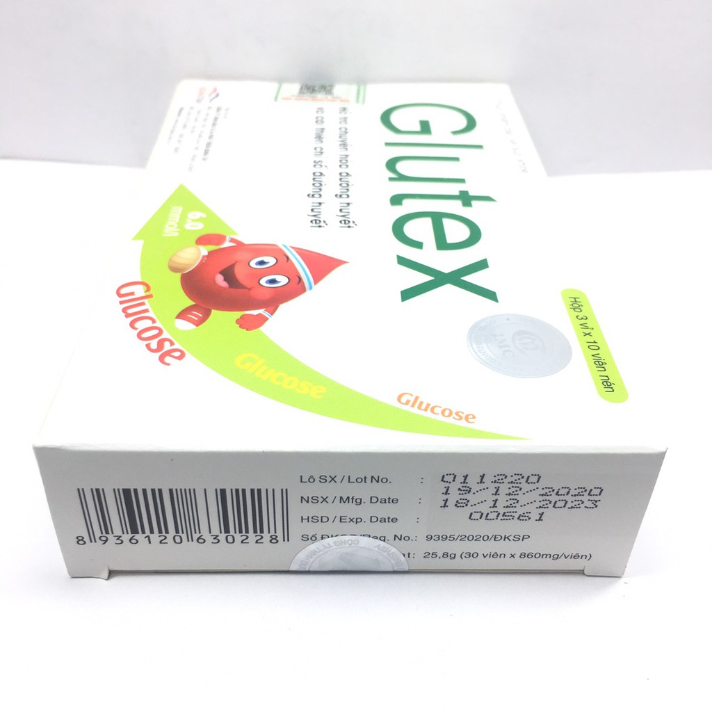 Glutex- dùng cho người tiểu đường hộp 3 vỉ 10 viên nén