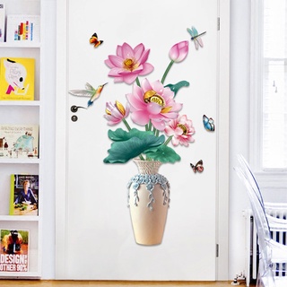 Decal dán tường bình hoa 3d sen hồng siêu đẹp 05