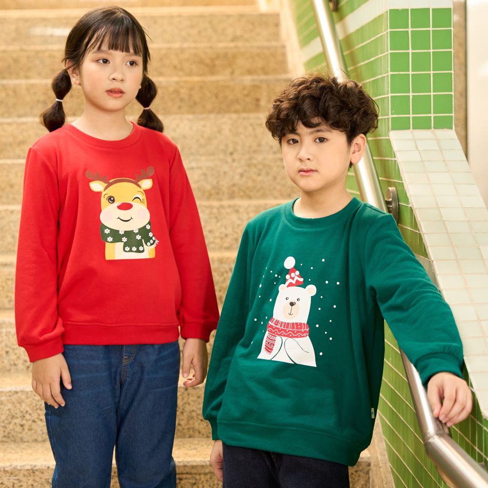 Áo nỉ bông,nỉ da cá dài tay thu đông mùa giáng sinh Noel cho bé gái, bé trai Econice. Size trẻ em 5, 6, 7, 8, 9, 10 tuổi