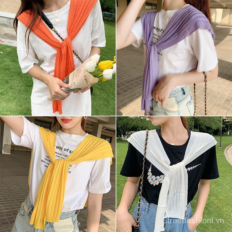 Khăn Choàng Vai Vải Lụa Lạnh Mỏng Thắt Nút Bảo Vệ Vai Có Thể Tháo Rời Dễ Phối Đồ 73l2 | BigBuy360 - bigbuy360.vn