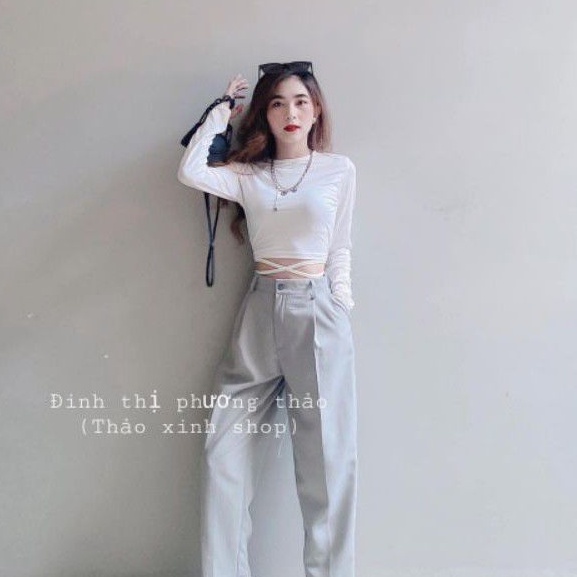 Áo Croptop tay dài dây chéo bụng  cực xinh