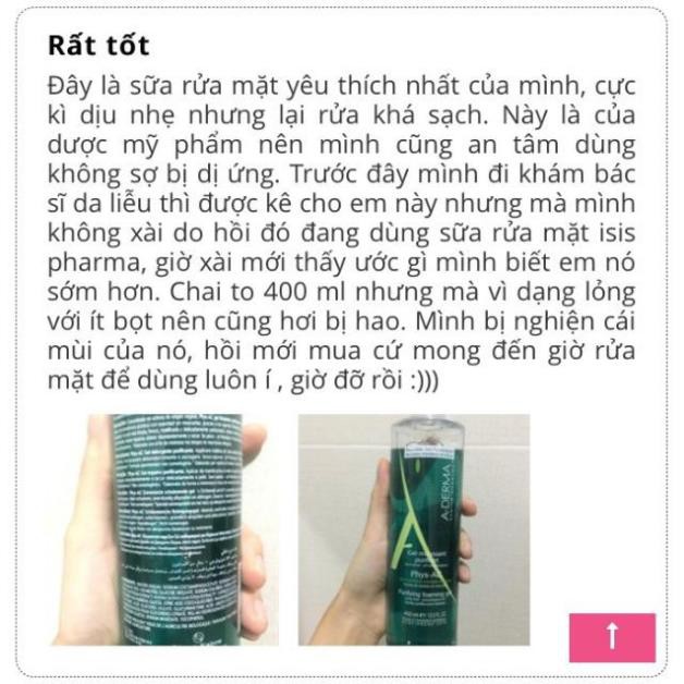 [Size 200ml/400ml] Sữa rửa mặt cho da dầu mụn, nhạy cảm Aderma Phys-Ac Purifying Foaming Gel