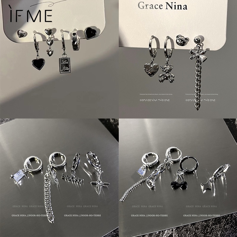 IF ME Bộ khuyên tai   họa tiết hoa/ bướm/ gấu/ thỏ nhiều màu sắc dễ thương cho nữ