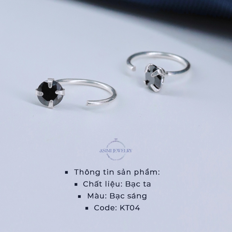 Đôi bông tai bạc nữ dáng móc đính đá Asimi, Bông tai bạc ta đính đá lấp lánh màu trắng Hook Earrings KT04