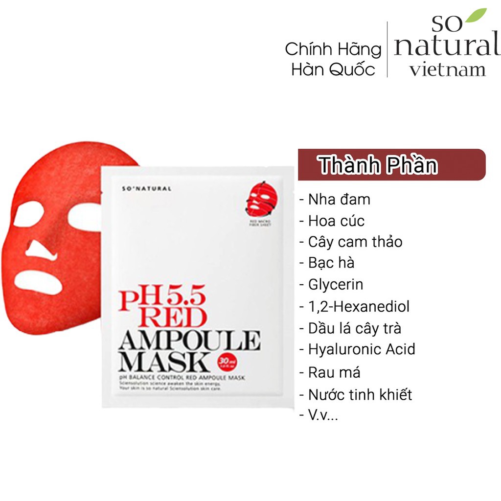 Mặt Nạ Cấp Ẩm Cân Bằng Da Cho Da Mụn, Sần Sùi So Natural PH 5.5 Red Ampoule Mask l Nhập Khẩu Chính Hãng Hàn Quốc