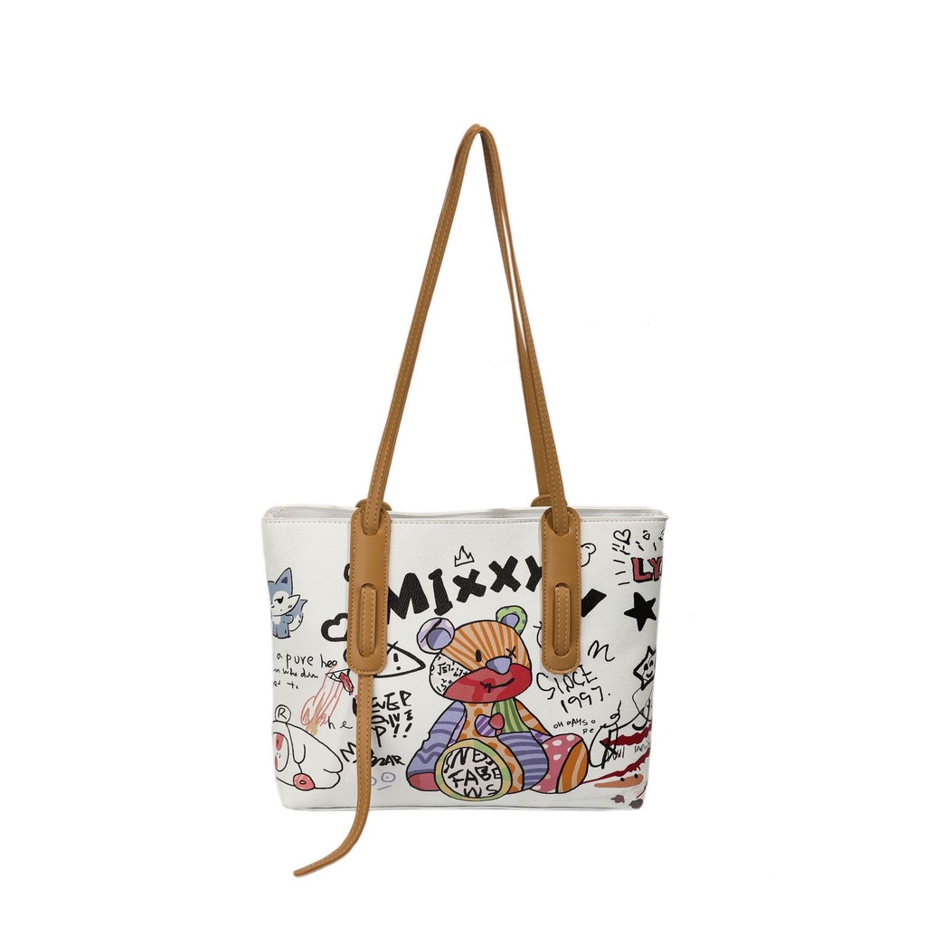 Túi tote nữ đeo vai họa tiết gấu MIXXY cực dễ thương, da mềm đựng vừa A4 LABOMA DC010