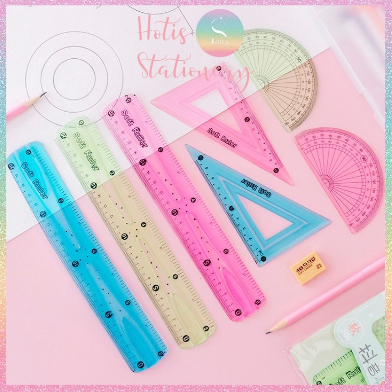 Bộ 4 thước ê ke nhựa dẻo Soft Ruler nhiều màu, không lo gãy