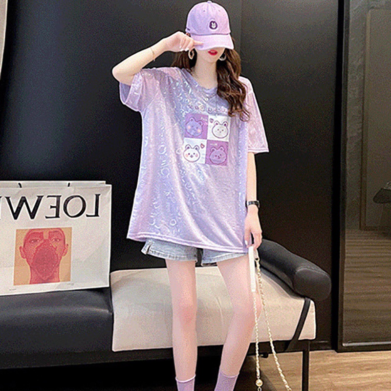 Áo Thun Lụa Lạnh Mỏng Dáng Rộng Tay Ngắn Thời Trang Mùa Hè Mới Cho Nữ