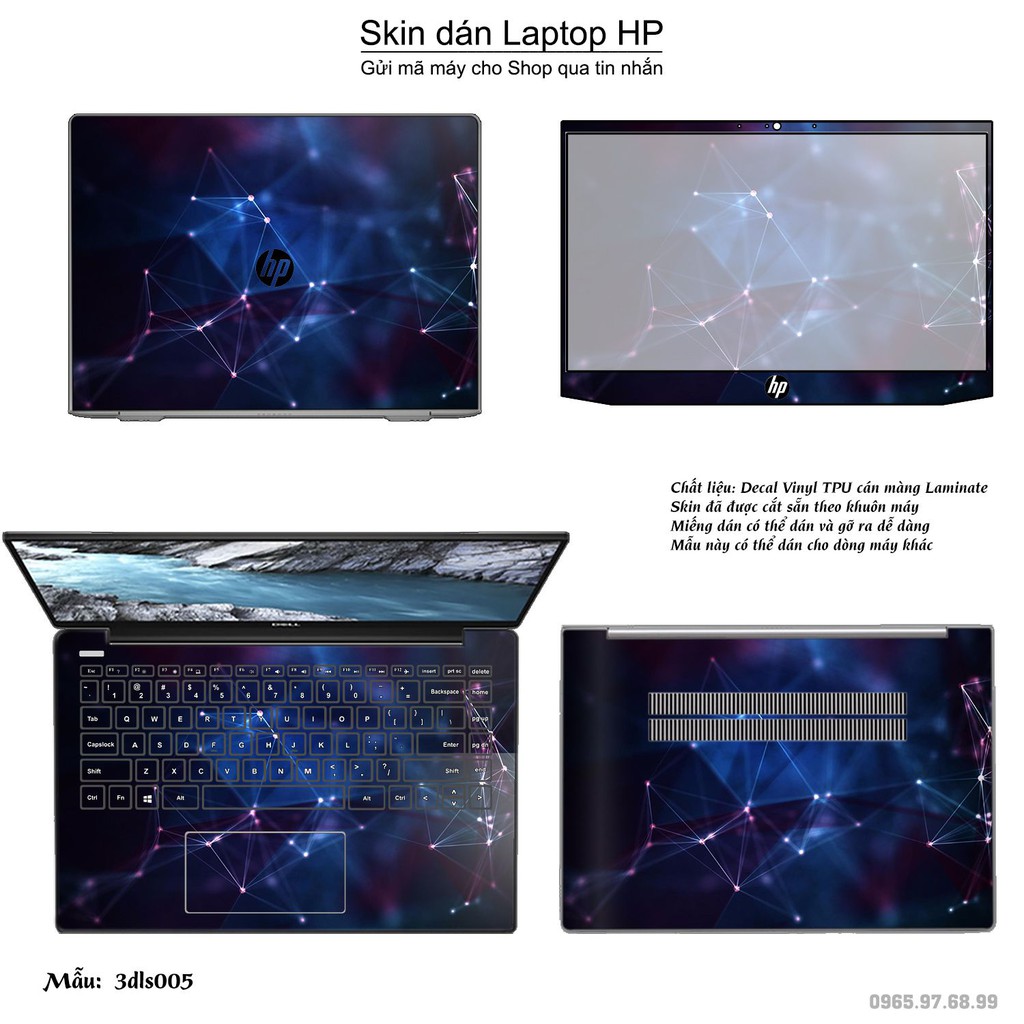 Skin dán Laptop HP in hình 3D (inbox mã máy cho Shop)