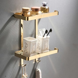 Kệ để đồ nhà tắm, kệ gắn tường nhà tắm 2 tầng HCN có móc treo đồ, treo khăn tắm cao cấp, bền đẹp, chống han rỉ