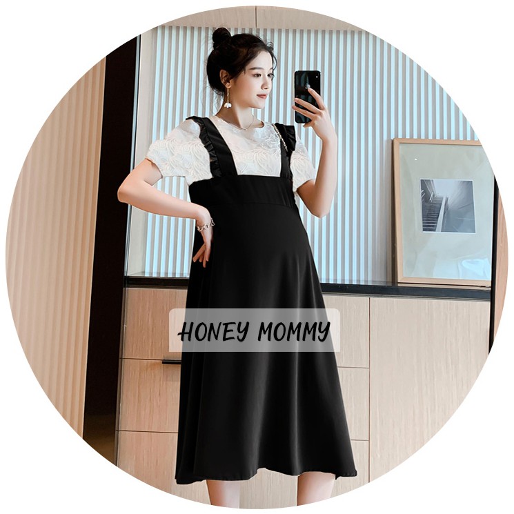 Váy Bầu Đầm Bầu Yếm Ren Ngắn Tay Công Sở Dáng Suông Đi Làm Đi Chơi HD2624 Honey Mommy