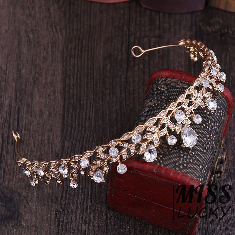 ❤HHN-VN New Fashion Simple Bride Small Crown Luxury Leaf Shape Rhinestone Shiny Crystal for Bride We