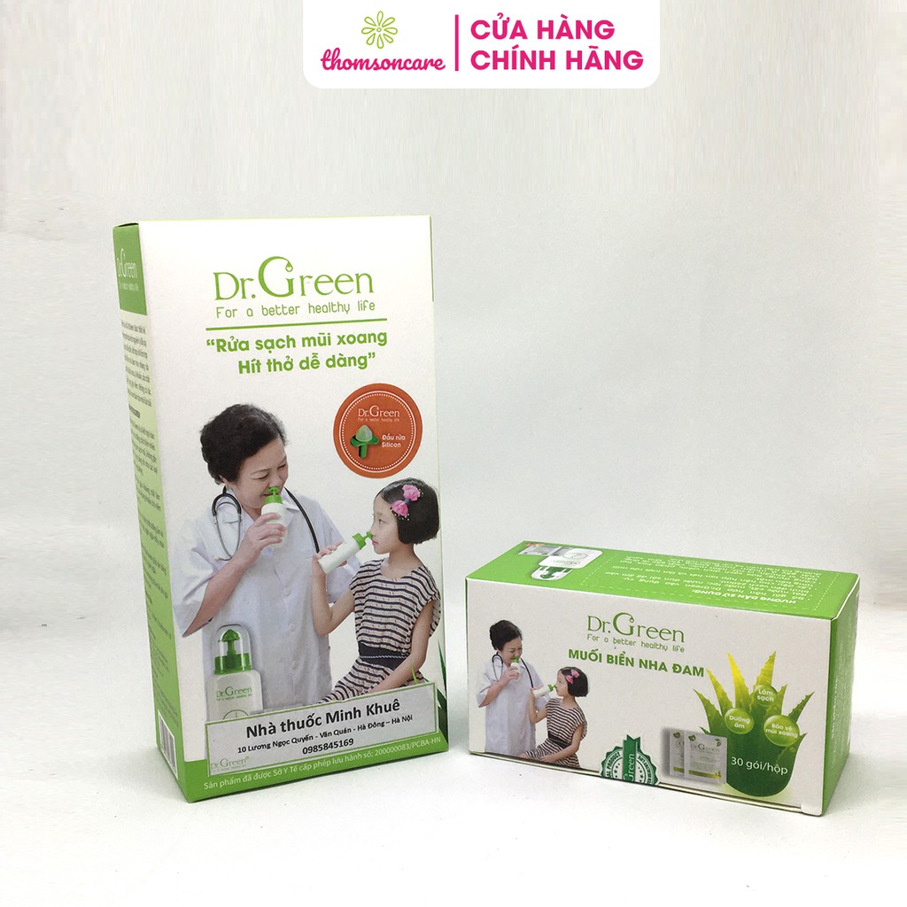 Bình rửa mũi Dr Green tặng kèm 10 gói muối dưỡng ẩm - làm sạch - bảo vệ mũi xoang