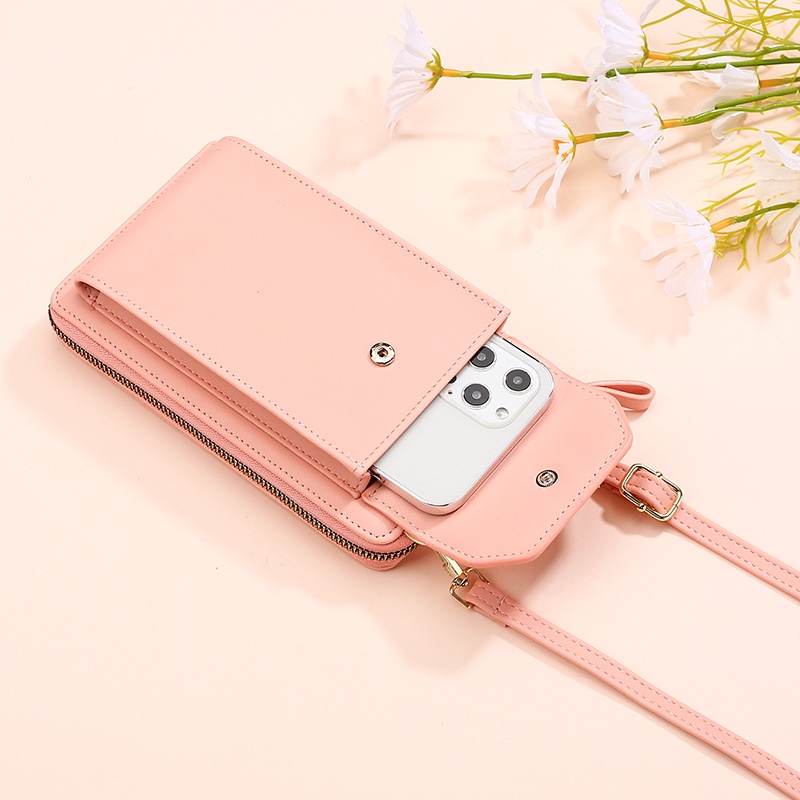 Ví dài đựng điện thoại da PU mềm 2 lớp nhiều ngăn thẻ sức chứa lớn có khóa kéo thời trang cao cấp cho nữ