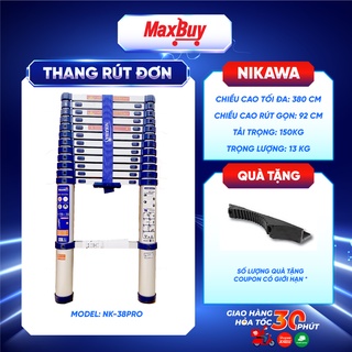 Thang nhôm rút đơn xếp gọn đa năng có bậc 3,2 đến 4,8m nhập khẩu Nhật Nikawa PRO bảo hành 18 tháng giao hỏa tốc HN