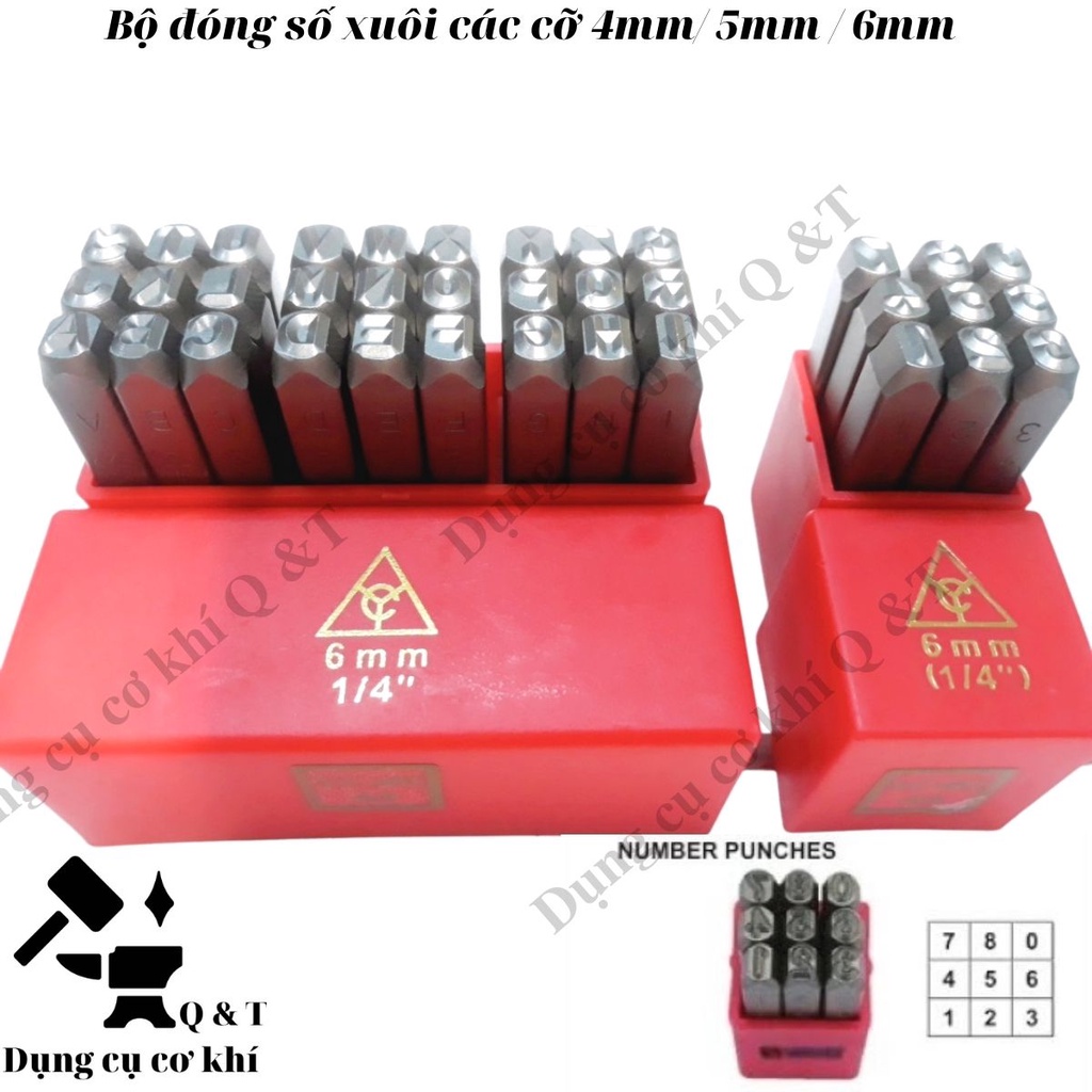 Bộ đục số , Bộ đóng số trên kim loại đóng khung xe máy YC602 xuôi 4mm 5mm 6mm