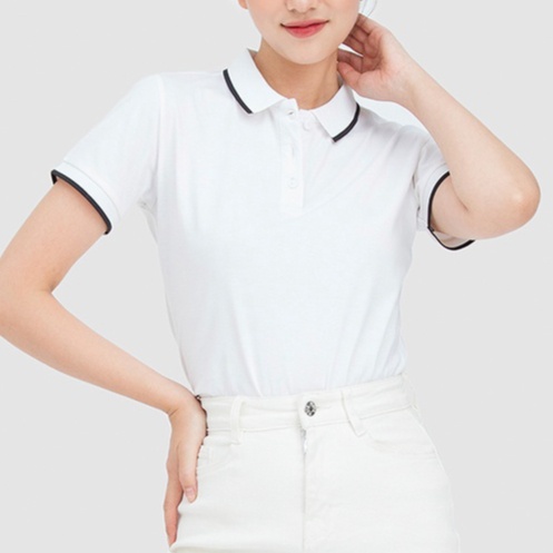 Áo thun polo nữ cổ bẻ thời trang, thiết kế màu trơn phối cổ bẻ dệt không xù, áo polo tay ngắn cơ bản