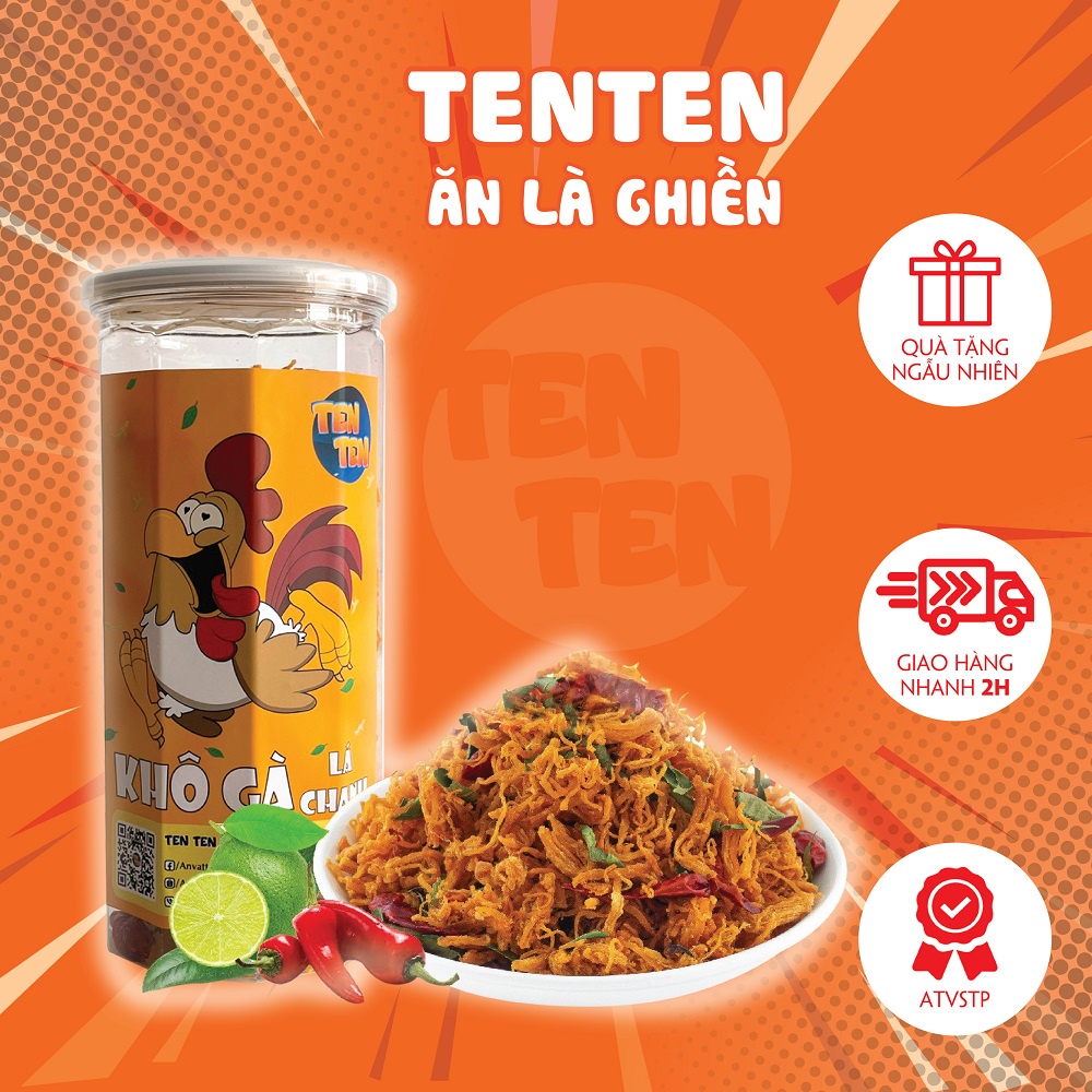 Khô gà lá chanh TenTen hộp 300g, chuẩn vị, đồ ăn vặt sài gòn, đảm bảo atvstp - Ăn là ghiền
