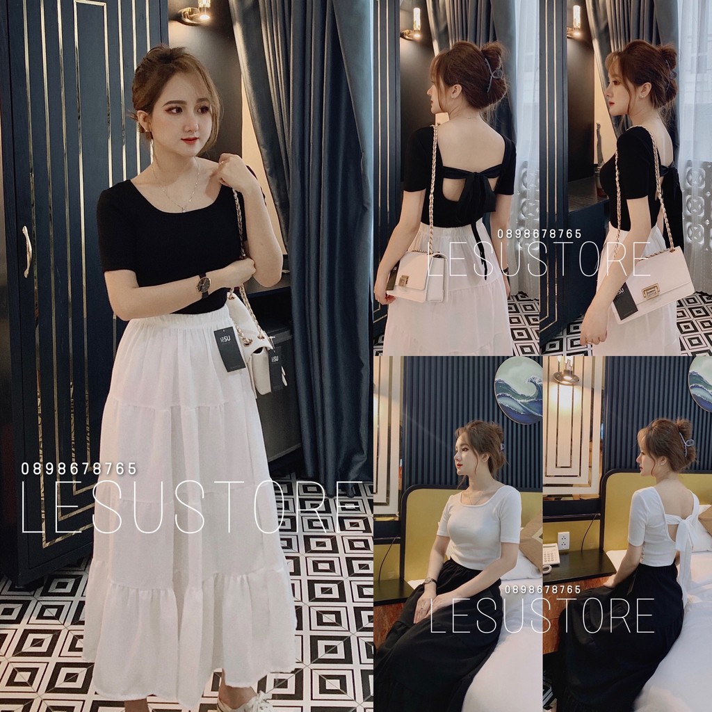 ẢNH TỰ CHỤP Croptop tay ngắn thắt nơ lưng