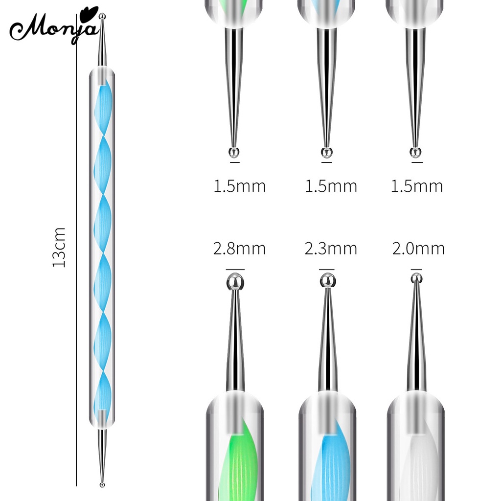Set 3 cọ trang trí móng tay nghệ thuật MONJA tạo chấm bi acrylic hai đầu tiện lợi