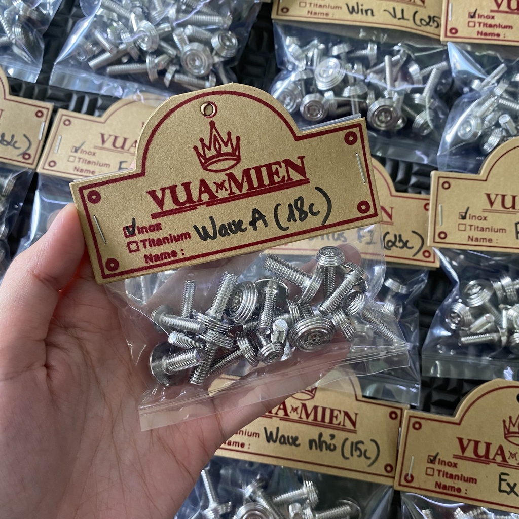 Bộ ốc áo mẫu Thái Inox 304 cho xe Wave A (18 con)
