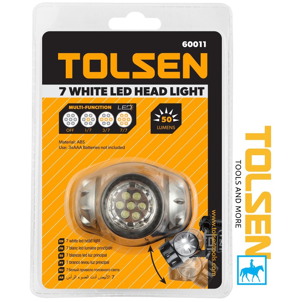 TOLSEN Đèn Đội Đầu Đèn Soi Chiếu Xa 7 LED 50Lumens 60011 Tặng 3 Pin AAA