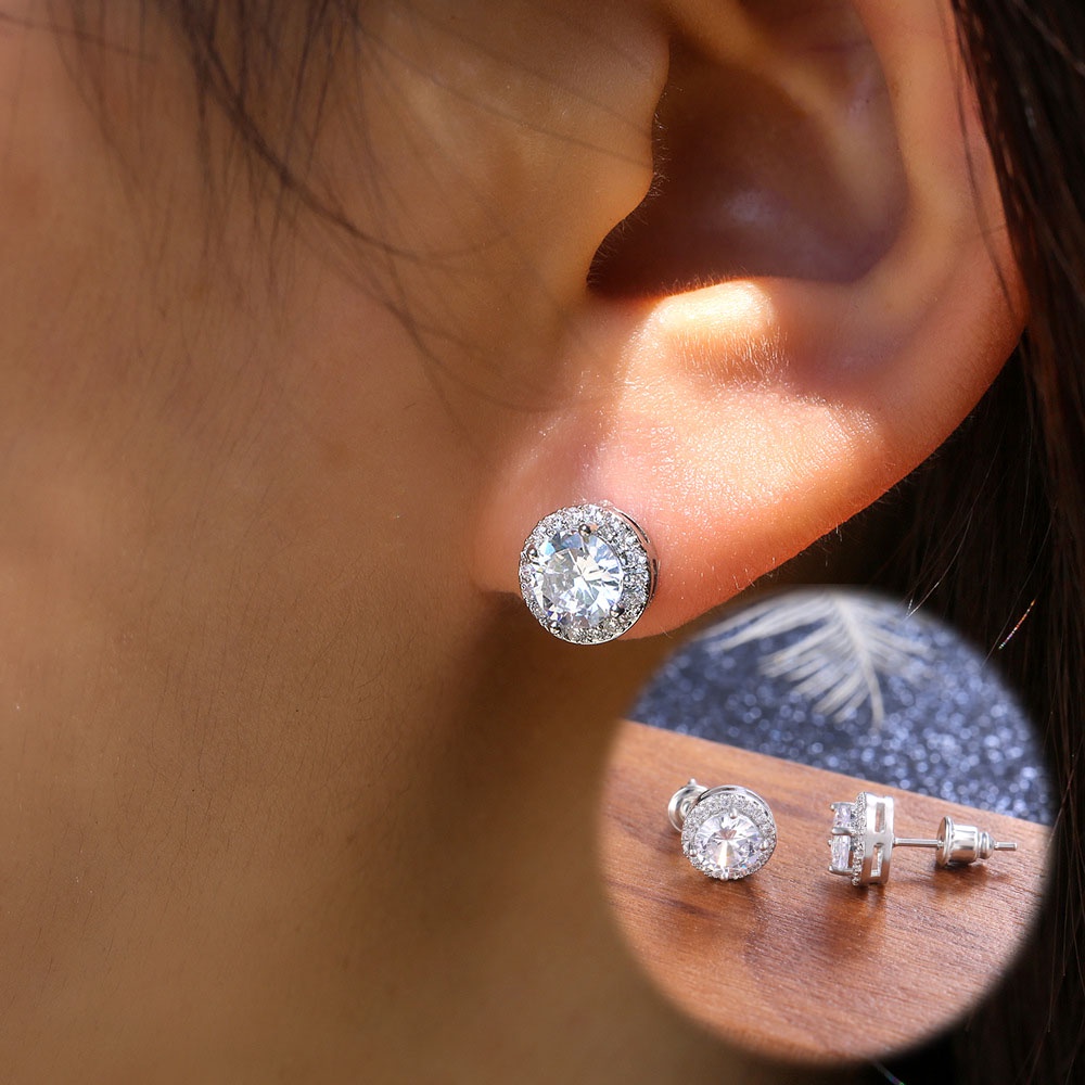 Đôi Khuyên Tai Tròn Đính Đá Zircon Thời Trang Cho Nữ