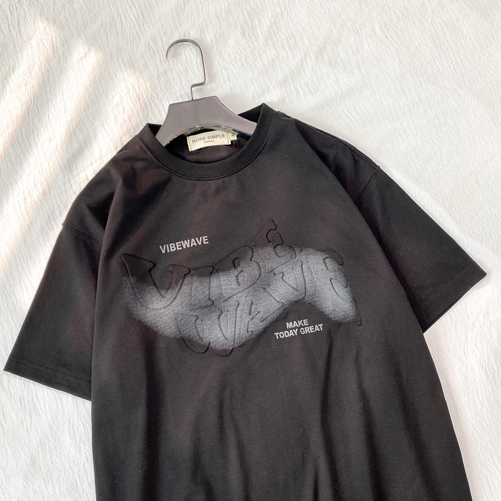 Áo phông tay lỡ VIBE in dập chữ nổi Nam Nữ Unisex form rộng - áo thun cổ tròn vải thun tici co giãn GIDI