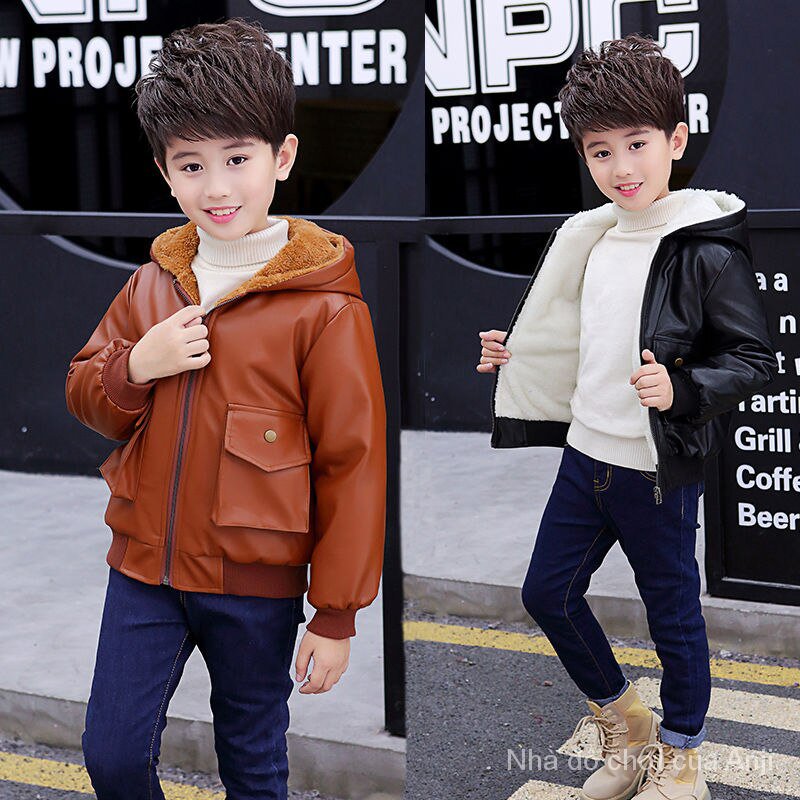 Baby Boys Coat Kids Leather Children 2-15 Years Old Thick Velvet Motorcycle Leather Jacket