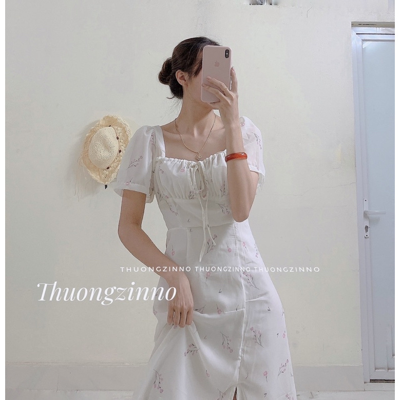 [Ảnh thật/Video]Đầm hoa thiếu nữ quyến rũ có xẻ vạt Váy hoa nhí ulzzang