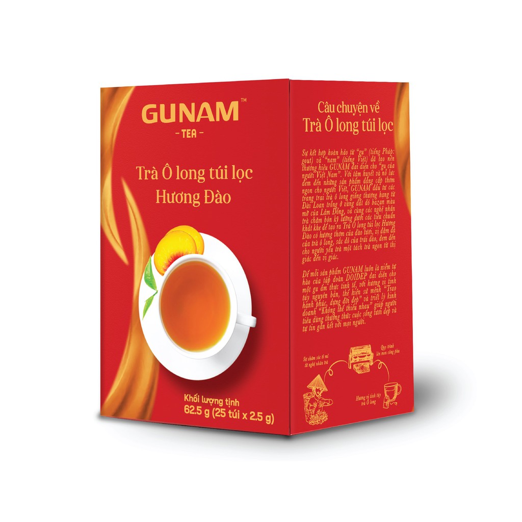 Trà Olong túi lọc GUNAM hương đào tươi mát (hộp 25 gói x 2,5g)