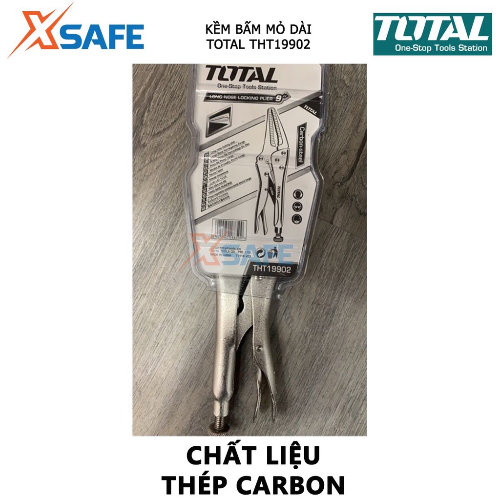 Kìm bấm chết mũi dài TOTAL THT19902 kìm bấm mỏ dài Độ mở tối đa 65mm, Chất liệu Thép, quy cách 9&quot; kẹp hoặc giữ chặt vật