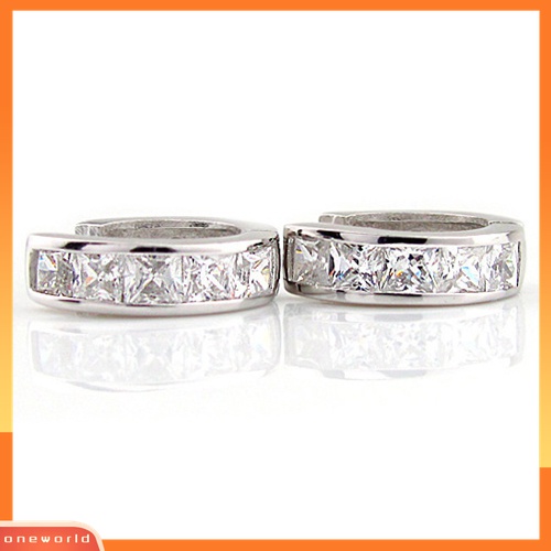 Khuyên tai dáng tròn mạ bạc đính đá hình vuông phong cách thời trang cho nam giới