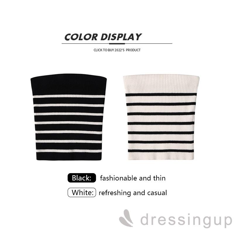 DRE-Women´s Sleeveless Casual Vest, Horizontal Stripes Pattern Knitted Tank Tops, Ladies Slim-Fit Strapless Camisole