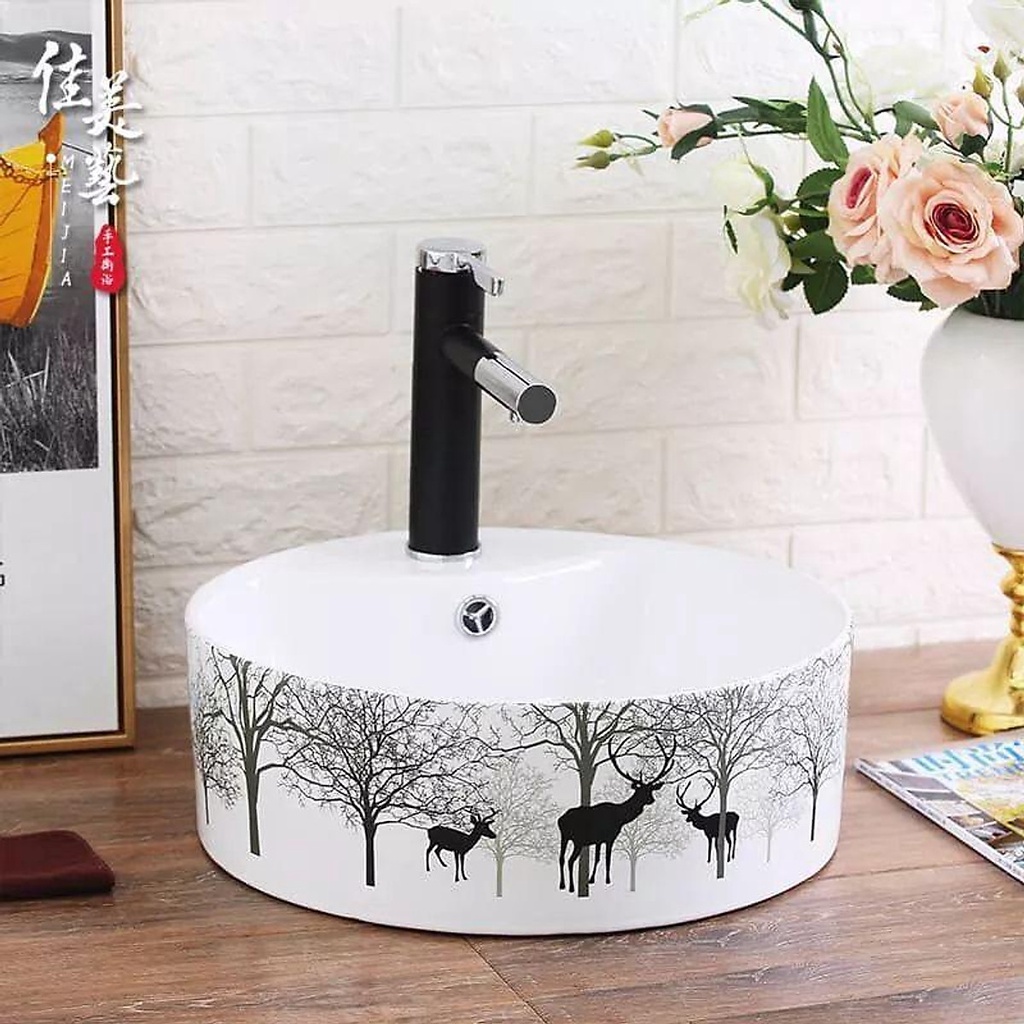 Lavabo bàn đá hươu tròn, bồn rửa mặt hươu tròn ikiza chính hãng giá tốt