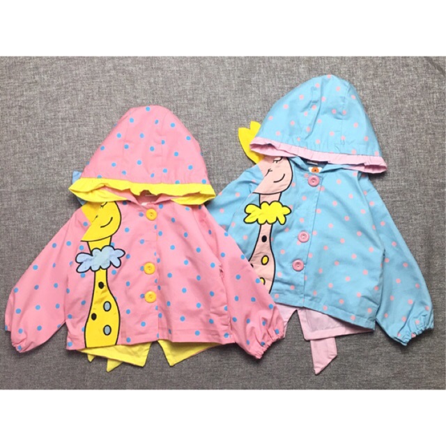 Áo khoác 2 lớp có mũ hình hươu chấm bi xanh/hồng 1-4T