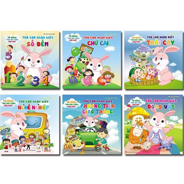 Sách - Combo 6 cuốn Tủ Sách Vui Học - Thỏ Con Nhận Biết: Nghề nghiệp, Số đếm, Chữ cái, Giao thông, Động vật, Trái cây