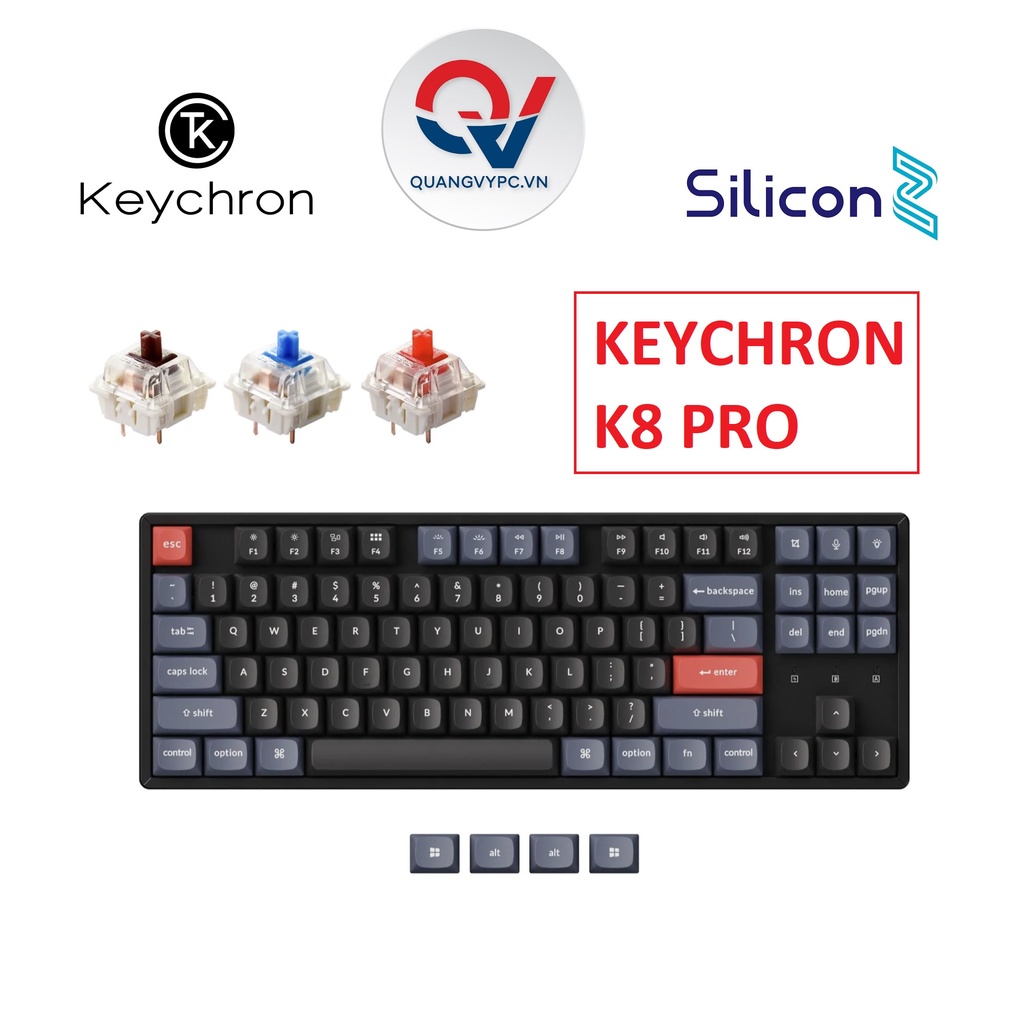 Bàn phím cơ Keychron K8 Pro (Bluetooth| khung Nhôm Alu| led RGB| HotSwap| Gateron G-Pro) Chính hãng