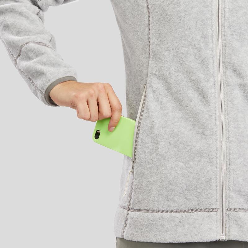 Áo khoác nỉ leo núi Decathlon Quechua mh120 cho nữ - xám nhạt