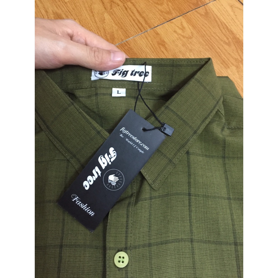 Set Sơ Mi Cặp Fig Tree Caro Xanh Rêu Váy Nữ Nơ Eo Hot New Mã 164B