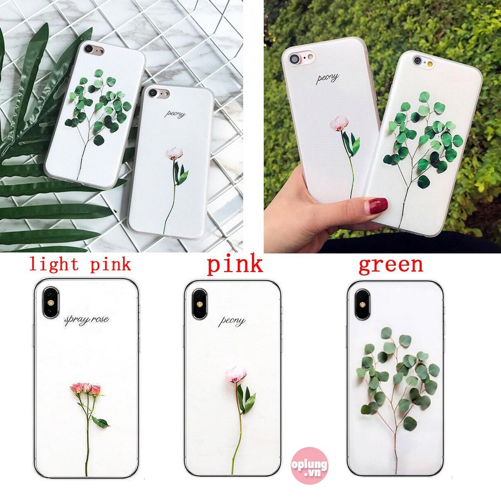 Ốp iPhone lưng kính hình HOA LÁ XANH họa tiết đơn gản 6/6plus/7/7plus/8/8plus/x/xs/xs max/11/11pro/11promax k166