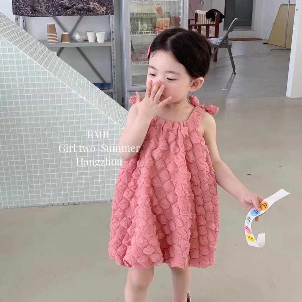 Đầm Công Chúa Waffle Phong Cách Hàn Quốc Dễ Phối Đồ Thời Trang Mùa Hè Cho Bé Gái