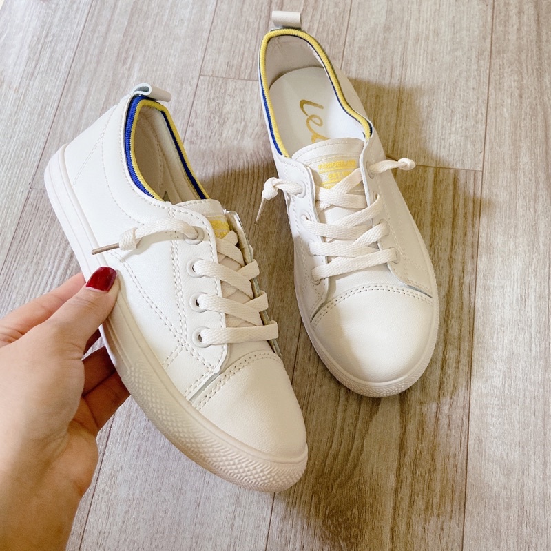 Freeship Giày thể thao nữ/sneaker PUNSHOES đế 2cm chất da siêu mềm thoáng hơi màu trắng kem