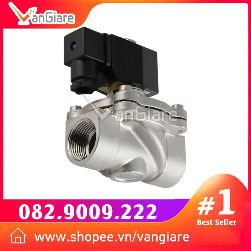 Van điện từ inox 304 phi 21 27 34, điện 24v 220v, thường đóng