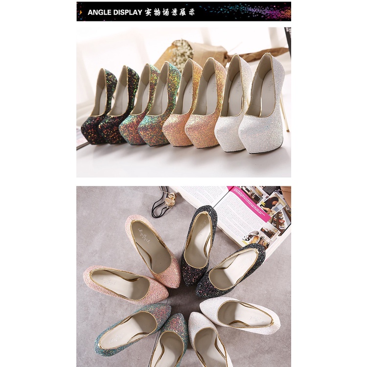 Giày Cao Gót 19cm / 16cm / 18cm / 20cm / 22Cm Đính Kim Sa Thời Trang Quyến Rũ Cho Nữ