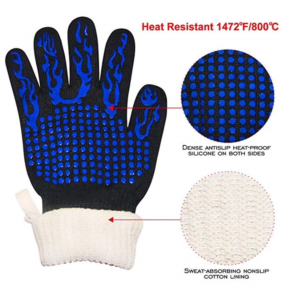 Găng Tay Cotton Chịu Nhiệt 800 Độ Chống Cháy Nổ Dùng Trong Nướng BBQ
