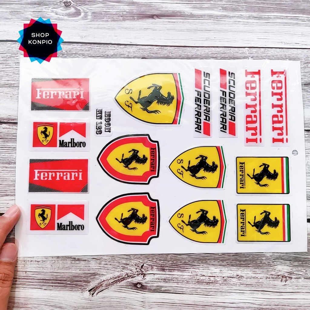 Bộ Tem Sticker Ferrari Dập Nổi Cao Cấp Dán Xe Máy, Ô Tô, Mũ Bảo Hiểm, Chống Thấm Nước, Chống Bay Màu