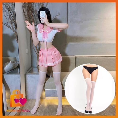 Cosplay học sinh Nhật Bản sexy xuyên thấu tặng tất trắng hoặc đen như trong hình đồ ngủ hóa trang học sinh anime