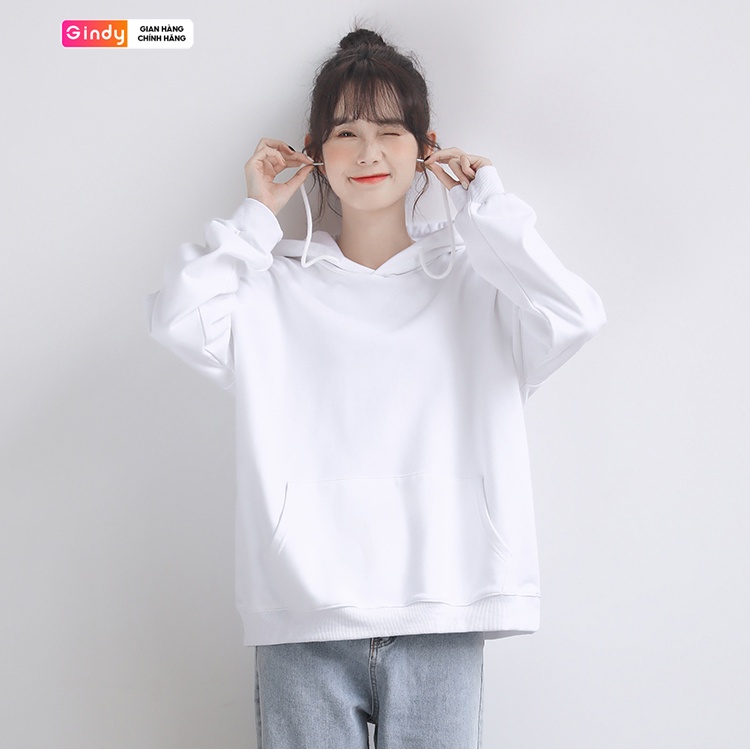 Áo mũ hoodie sweater nỉ bông trơn form vừa dài tay GINDY màu trắng và đen chất nỉ thời trang thu đông ấm áp A12113 | BigBuy360 - bigbuy360.vn